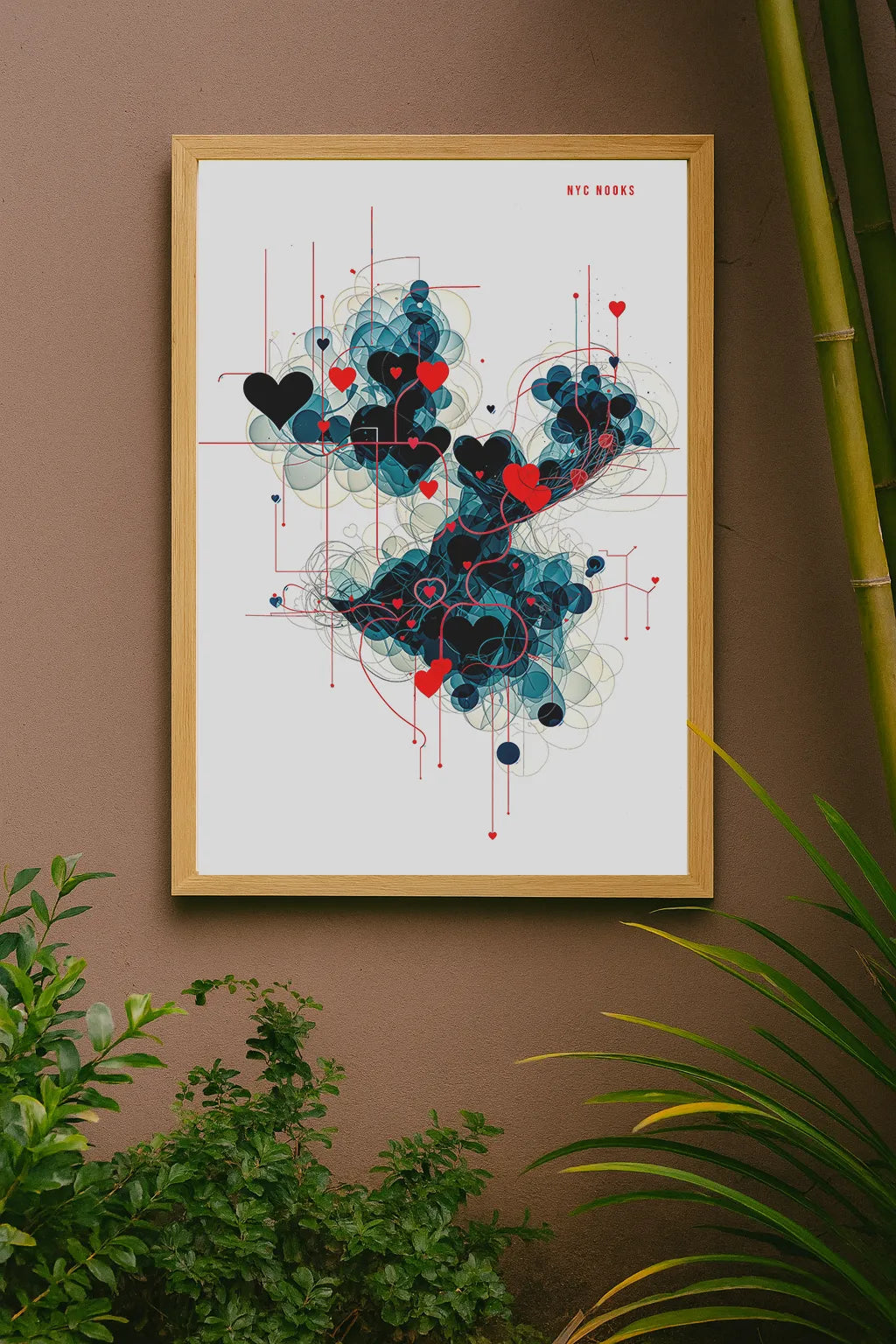 Modern Heart Geometry Art Print – Abstract Love Illustration in Red & Blue