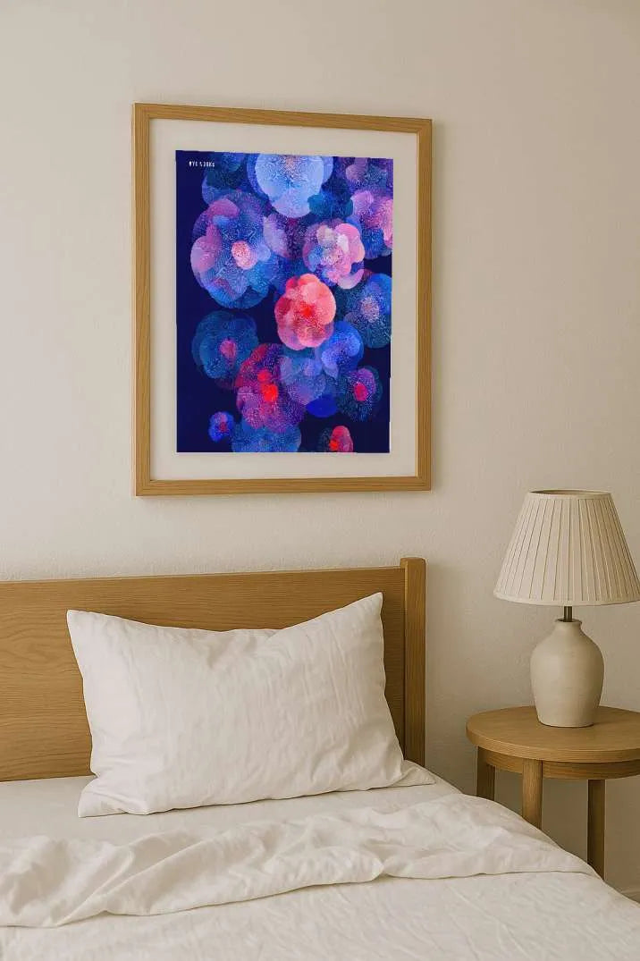 Midnight Petals – Modern Blue & Purple Floral Wall Art Print
