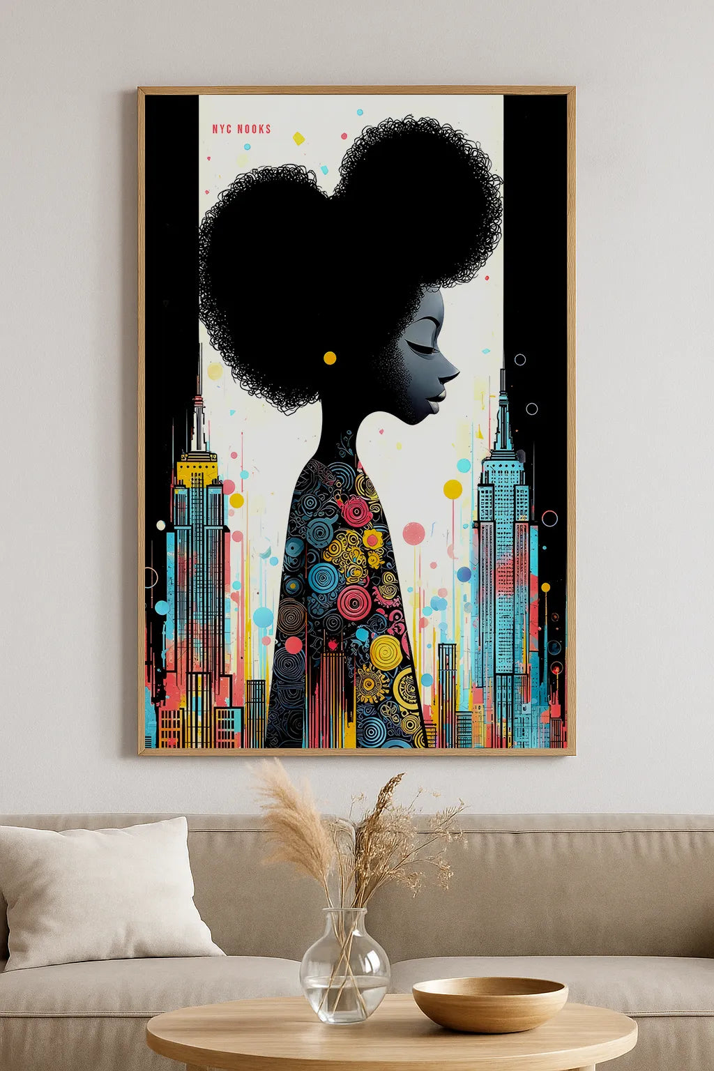 Afro Urban Muse Art Print – Vibrant Cityscape & Modern Portrait Illustration