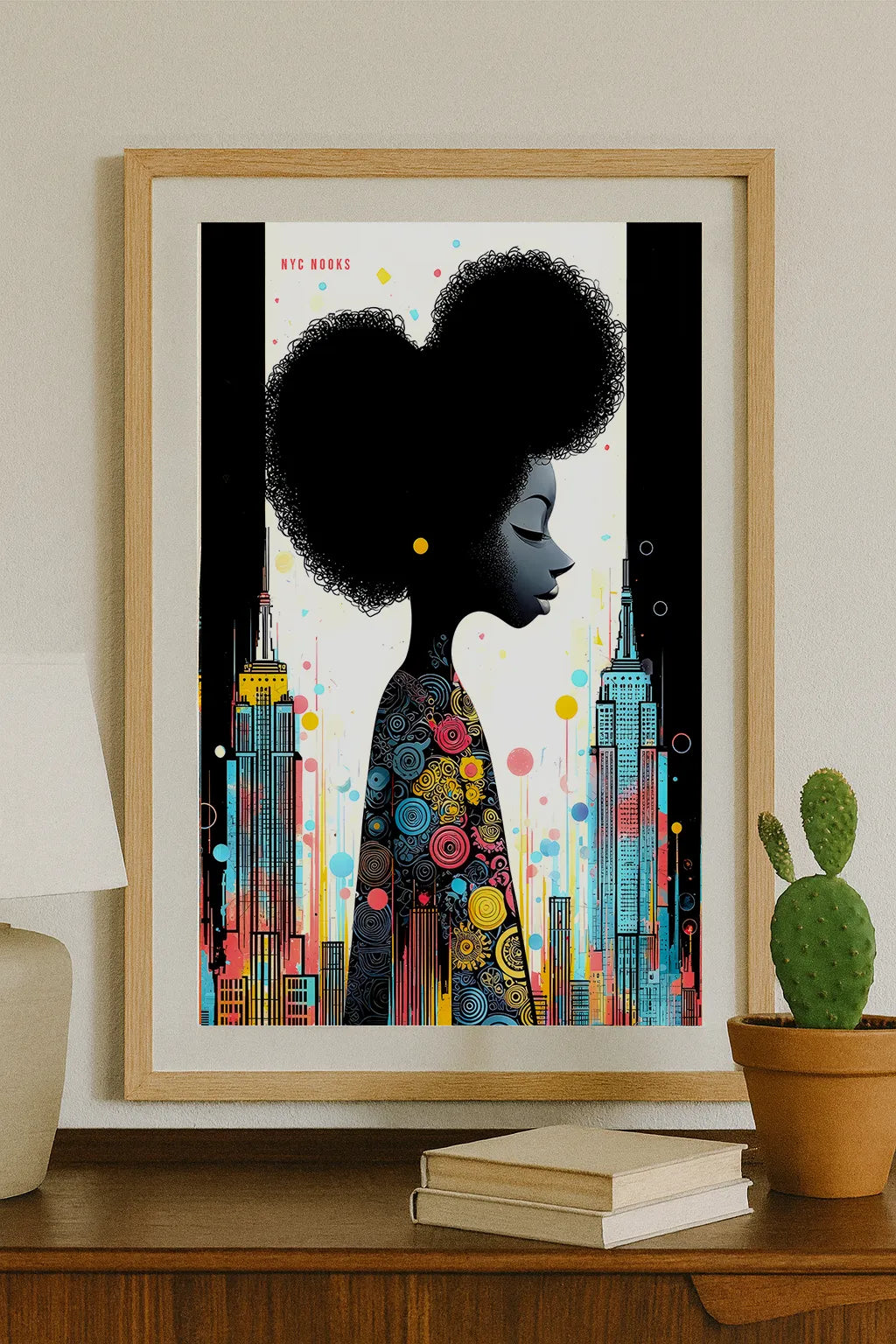 Afro Urban Muse Art Print – Vibrant Cityscape & Modern Portrait Illustration
