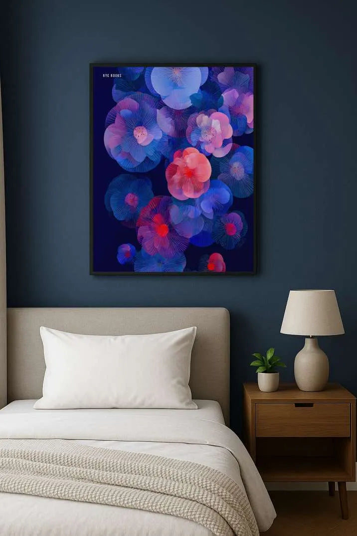 Midnight Petals – Modern Blue & Purple Floral Wall Art Print