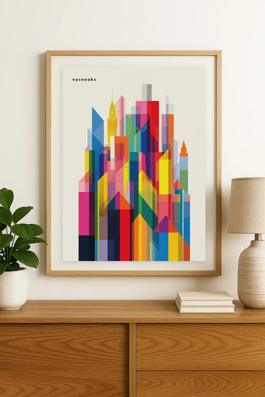 Colorful Geometric NYC Skyline Art Print – Modern Abstract Cityscape Illustration