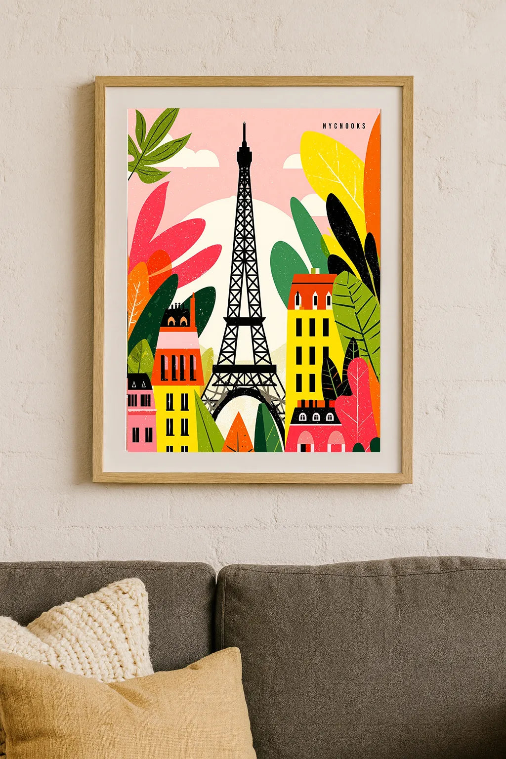 Colorful Paris Illustration Art Print – Modern Eiffel Tower & Cityscape Wall Art
