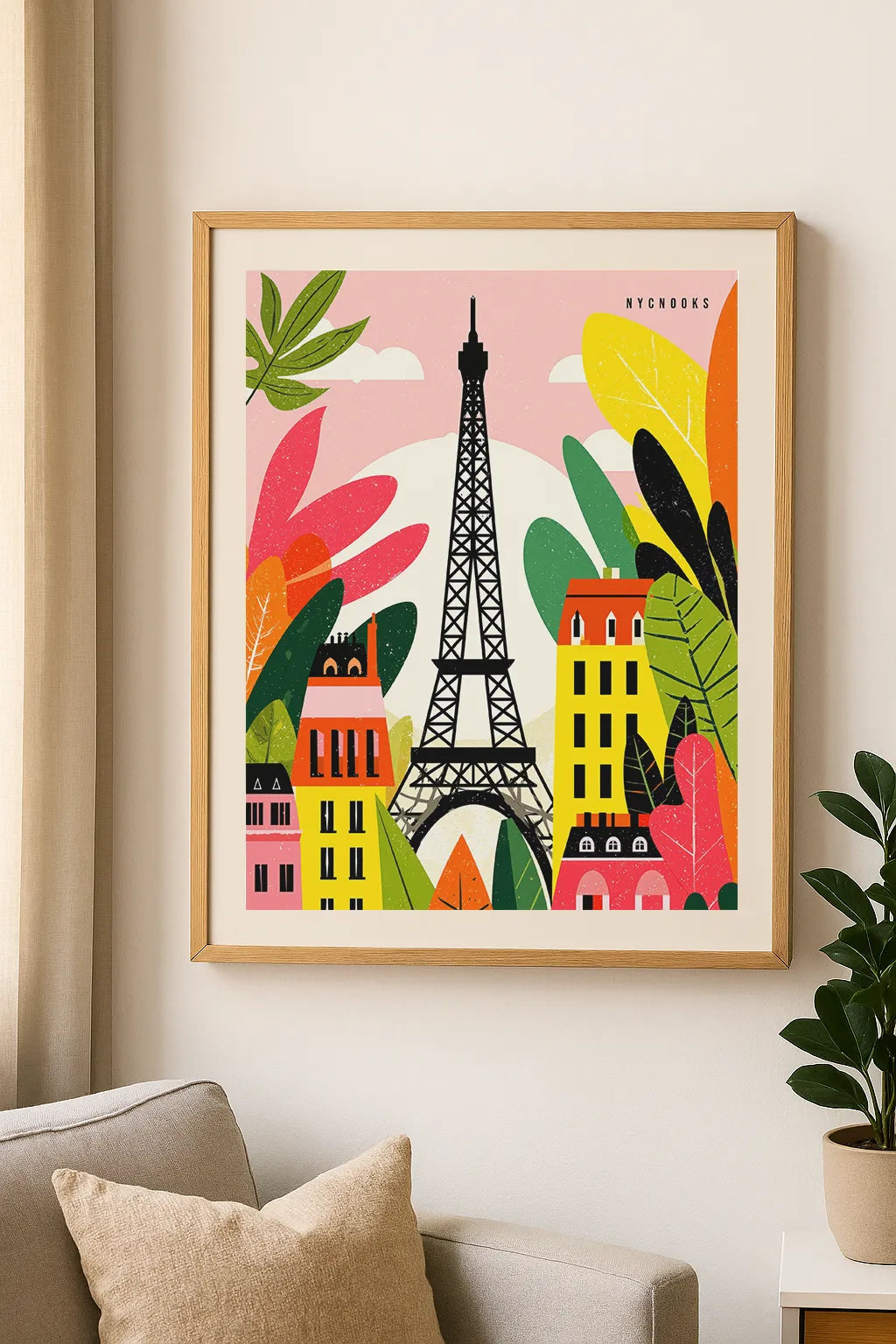 Colorful Paris Illustration Art Print – Modern Eiffel Tower & Cityscape Wall Art