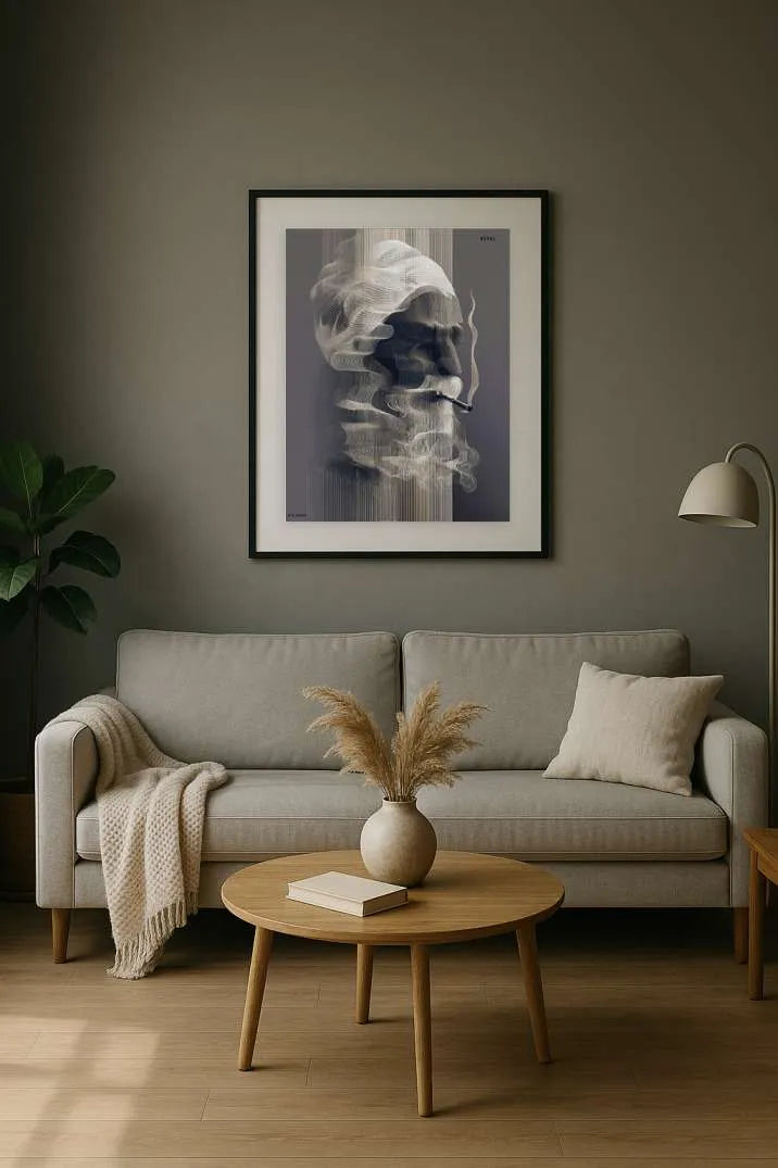 Smoky Sage Portrait – Monochrome Abstract Face Wall Art Print (Nepal)