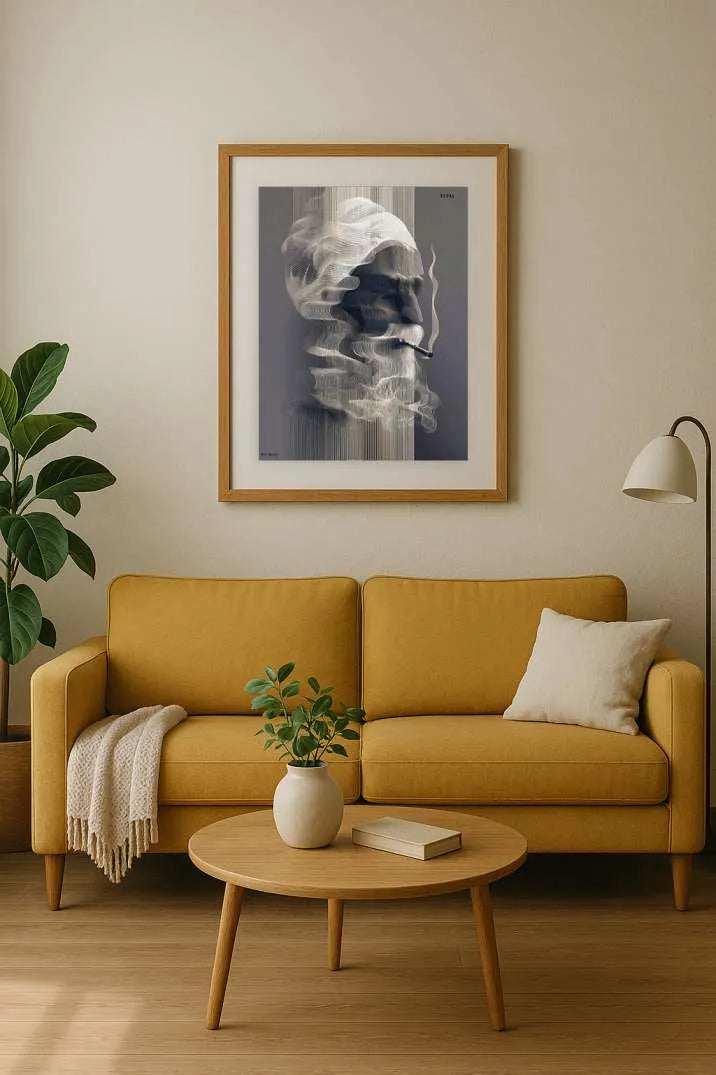 Smoky Sage Portrait – Monochrome Abstract Face Wall Art Print (Nepal)