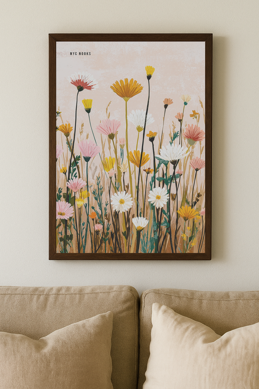 Wildflower Meadow Art Print – Pastel Botanical Wall Decor, Modern Floral Illustration