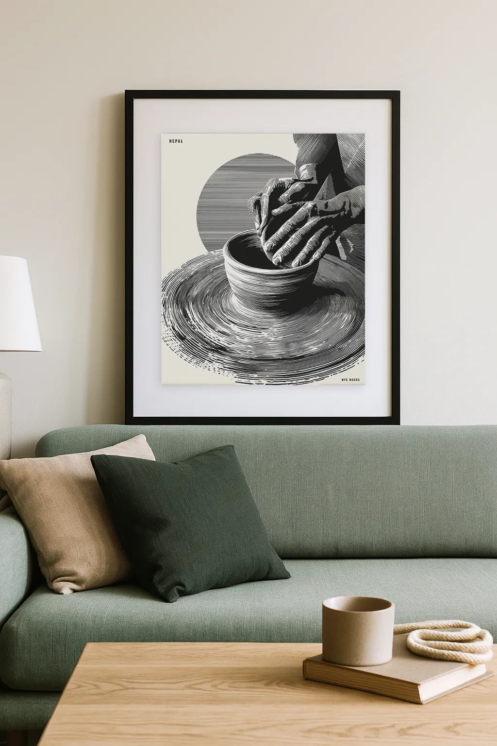 Nepal Pottery Craft – Monochrome Artisan Hands Wall Art Print