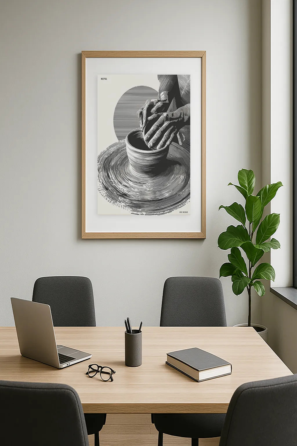 Nepal Pottery Craft – Monochrome Artisan Hands Wall Art Print