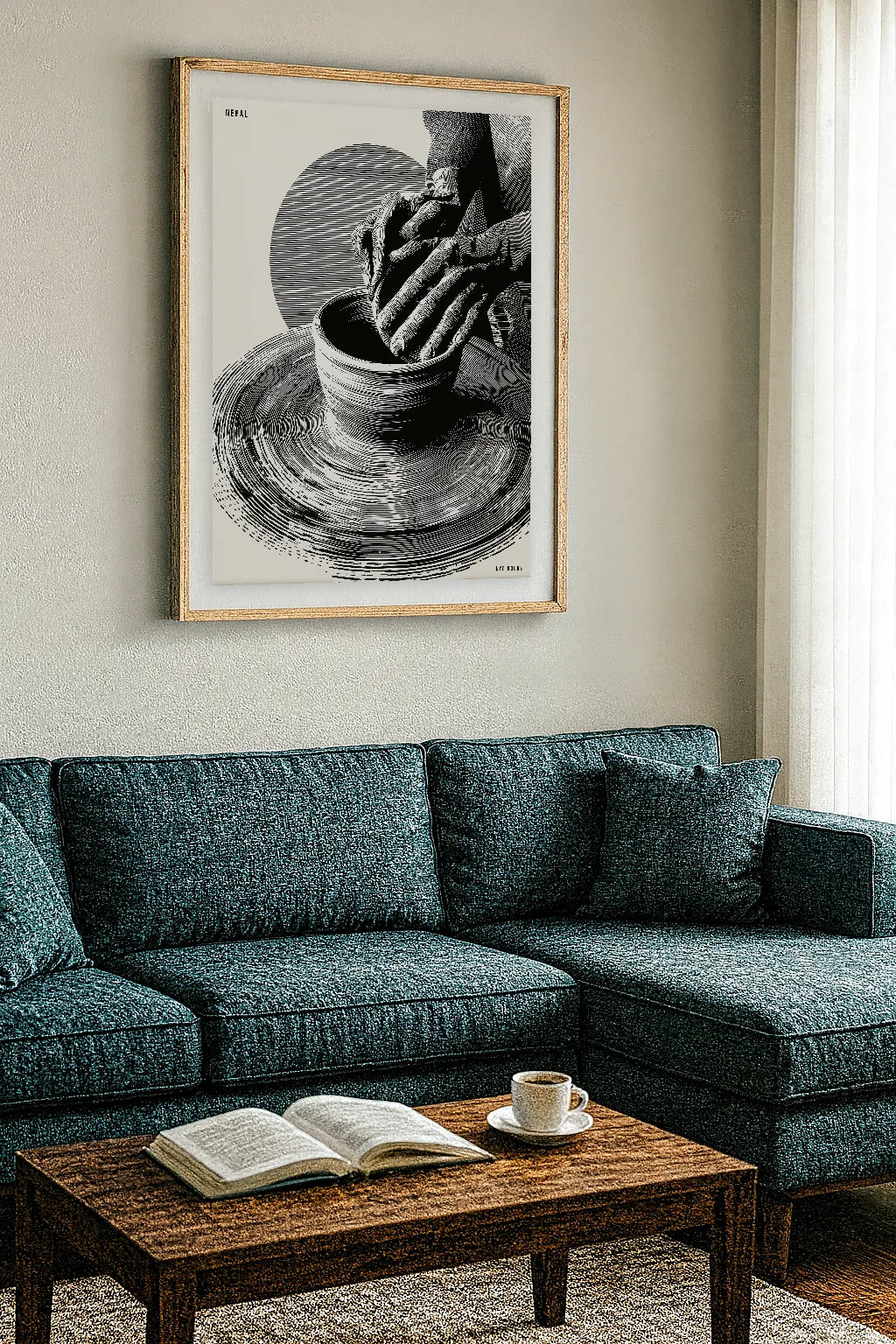 Nepal Pottery Craft – Monochrome Artisan Hands Wall Art Print