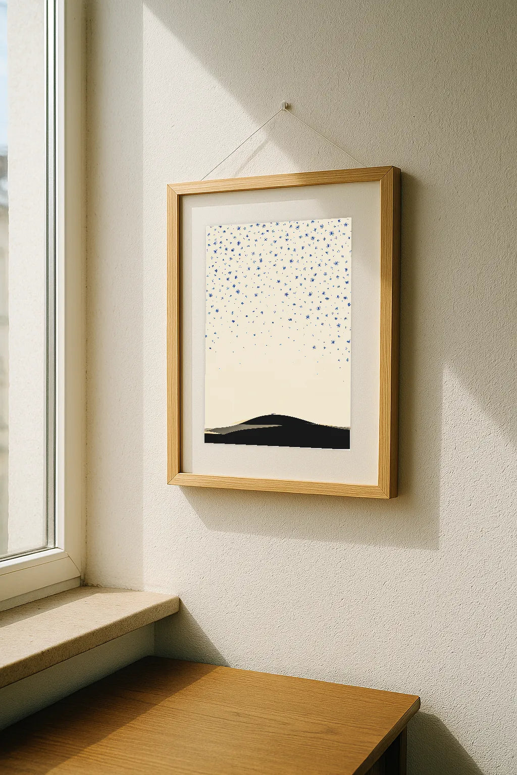 Minimal Night Sky Wall Art Print – Modern Starry Landscape Illustration