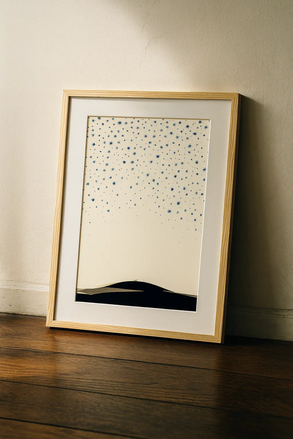 Minimal Night Sky Wall Art Print – Modern Starry Landscape Illustration
