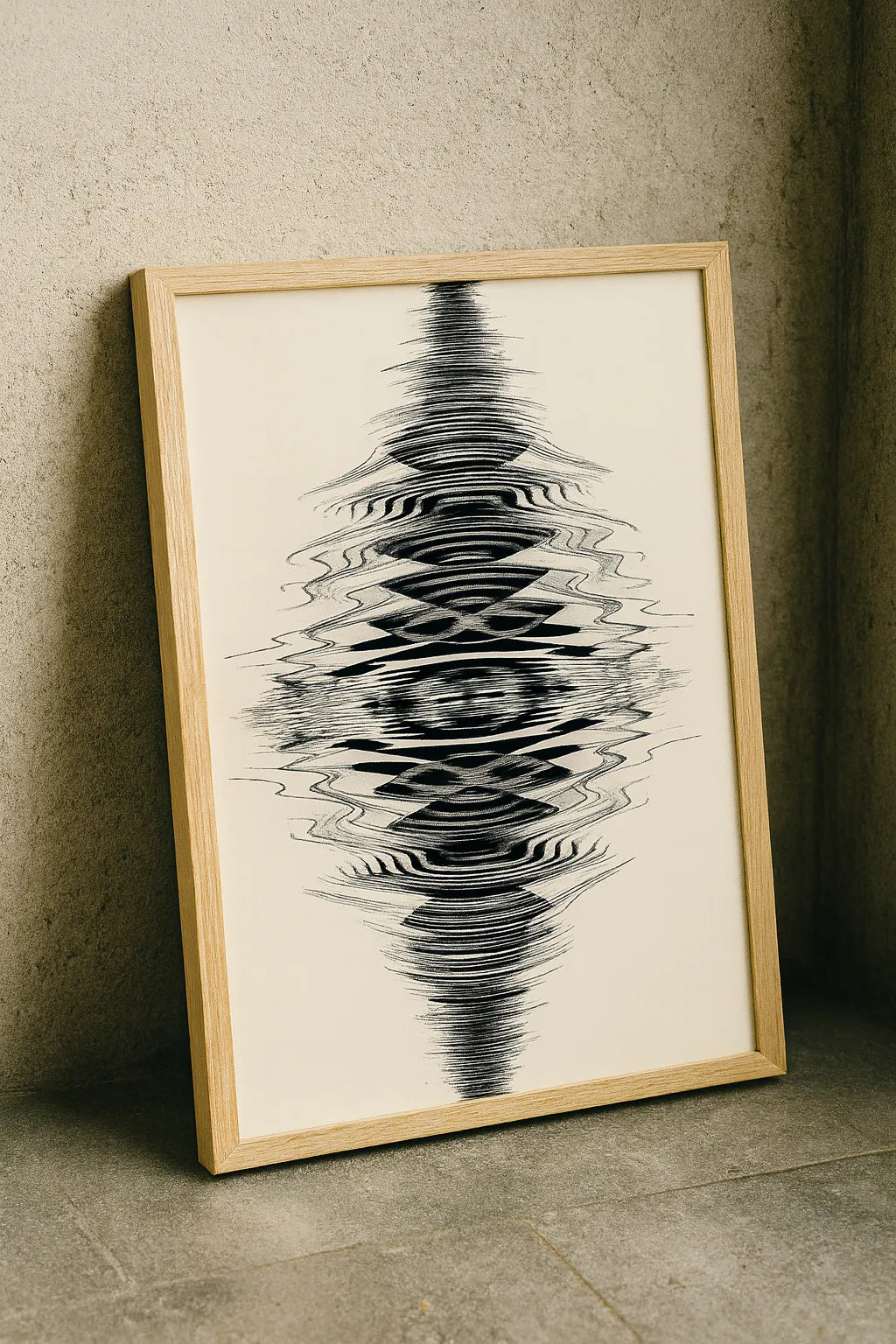 Abstract Soundwave Reflection Art Print – Modern Black & White Minimal Wall Art