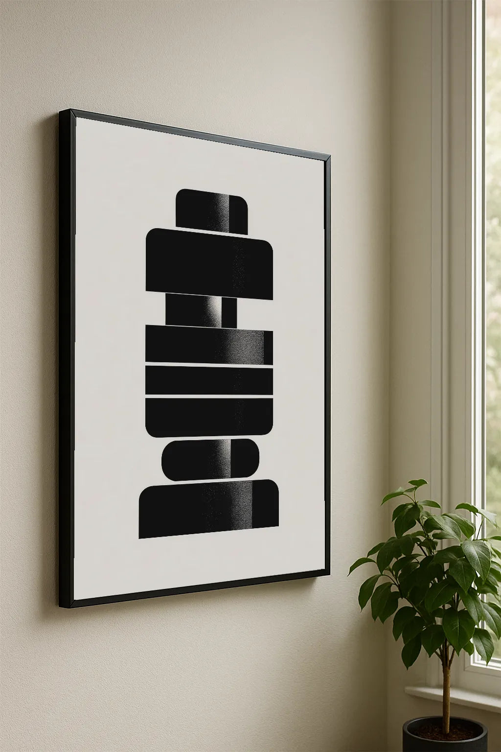 Modern Geometric Stacked Shapes Print – Minimalist Black Abstract Wall Art