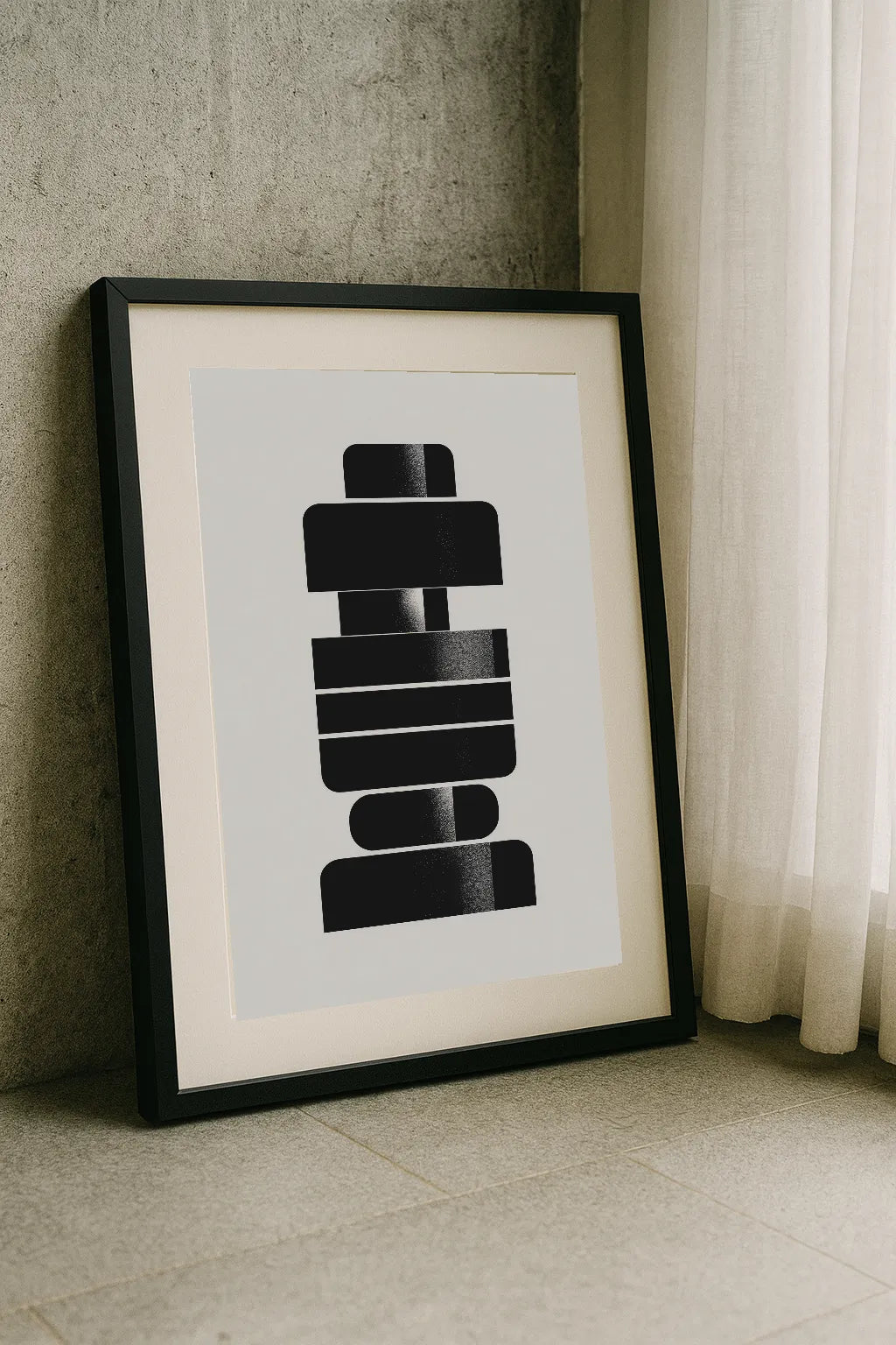 Modern Geometric Stacked Shapes Print – Minimalist Black Abstract Wall Art