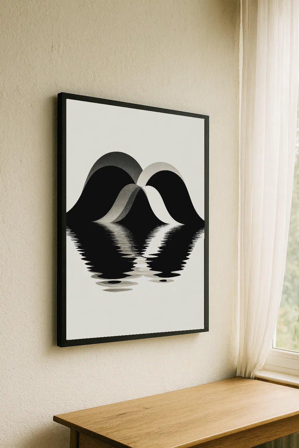 Abstract Mountain Reflection Wall Art – Minimal Modern Black & White Print