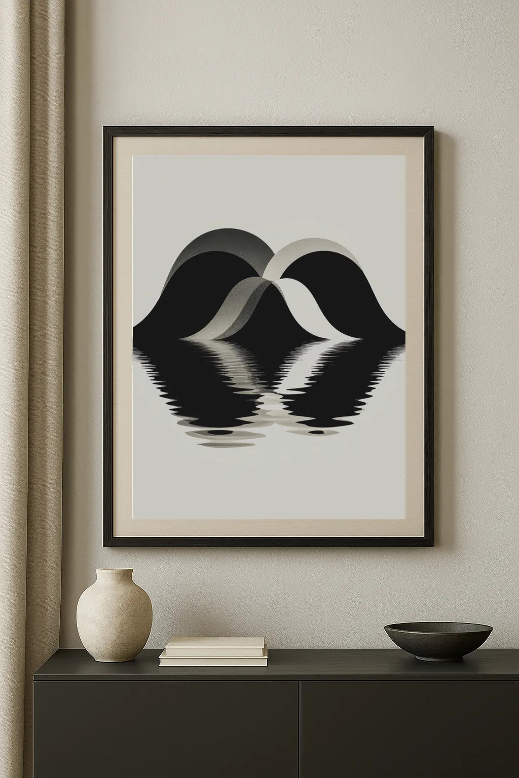 Abstract Mountain Reflection Wall Art – Minimal Modern Black & White Print