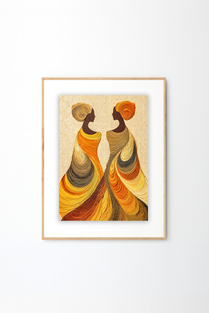 Afro-Boho African Women Wall Art in Warm Earth Tones
