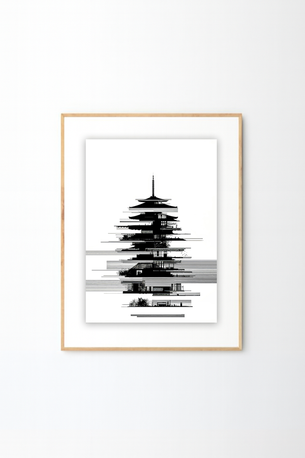 Minimalist Himalayan Pagoda Art | Kathmandu Temple Ink Illustration