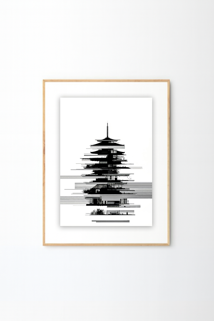 Minimalist Himalayan Pagoda Art | Kathmandu Temple Ink Illustration