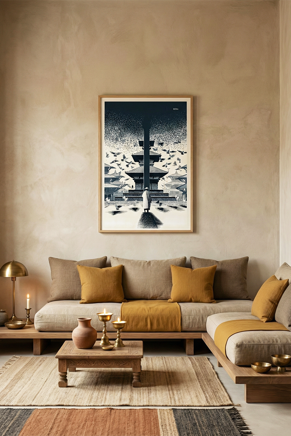 Blue-Black Himalayan Temple Sanctuary Wall Art